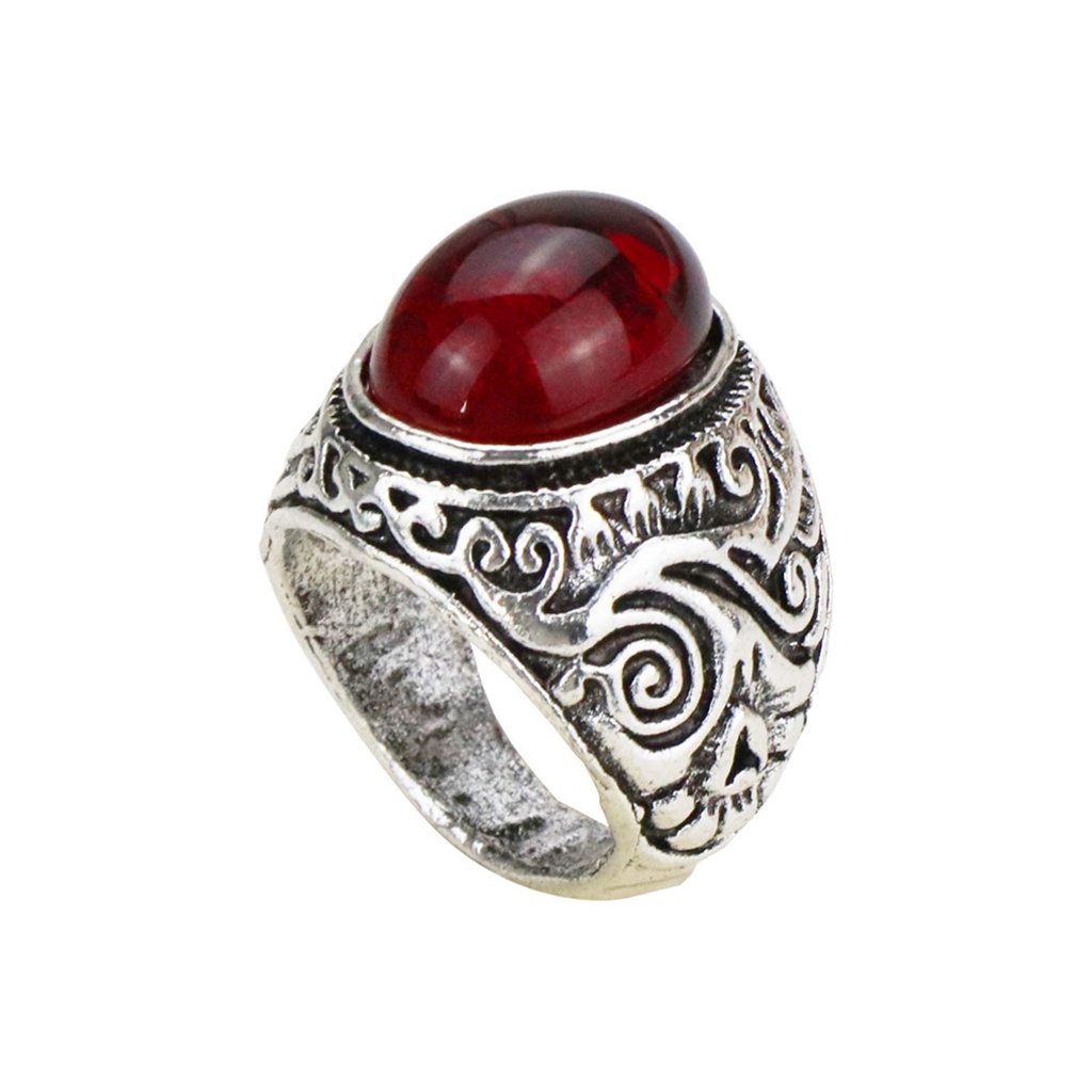 Hu Hu Hu Hu Hu Alat Bantu Pasang Kacamata♡ Cincin Bahan Alloy Aksen Batu Permata Imitasi Warna Merah Gaya Rock Untuk Pria