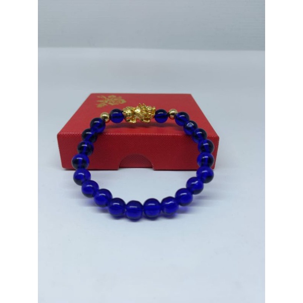 Gelang Batu Giok Asli Kombinasi Pixiu Warna Biru