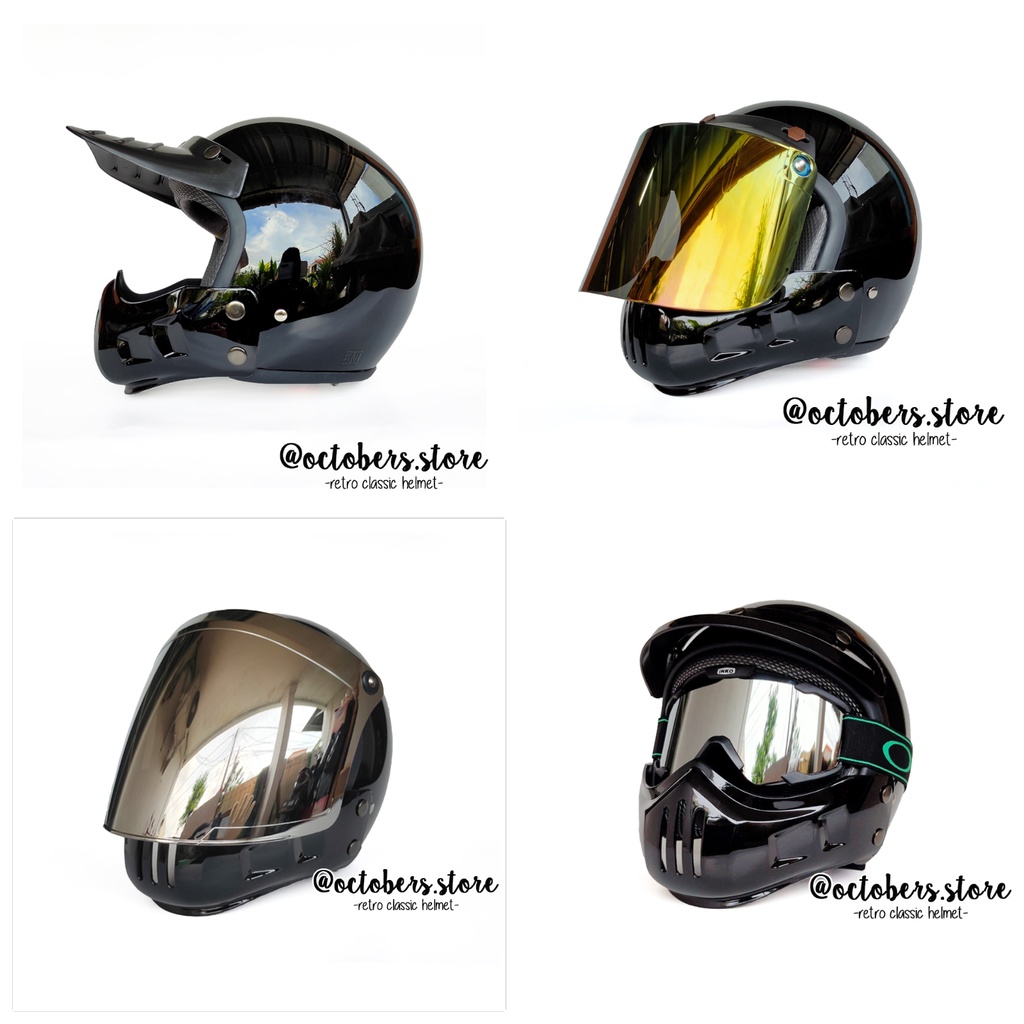 HELM CAKIL MODULAR HITAM GLOSS (HALF FACE / FULL FACE) - HELM RETRO - HELM BOGO