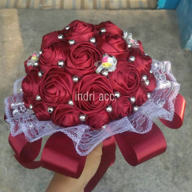 Buket Bunga Satin Wedding / Bunga Tangan Pengantin / Hand bucket / Bucket Bunga Murah Handmade