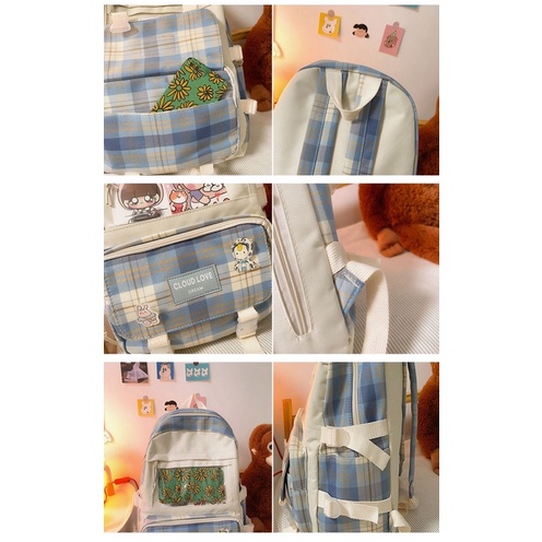 Tas Ransel Anak Sekolah Wanita impor set 5 in 1 ORIGINAL Backpack Fashion Korea Tas Punggung SD SMP SMA Perempuan Terbaru Kekinian