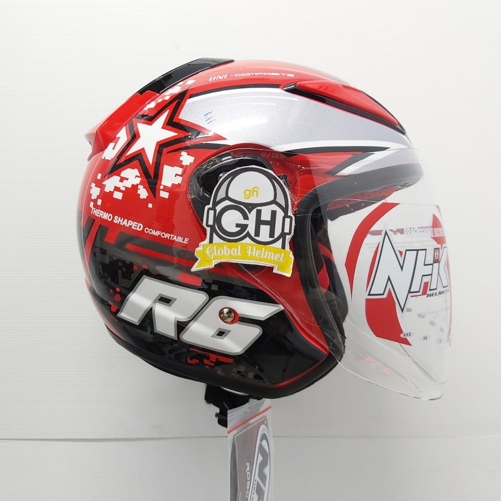 HELM HALF FACE NHK R6 R-6 MOTIF PIXEL RED SILVER