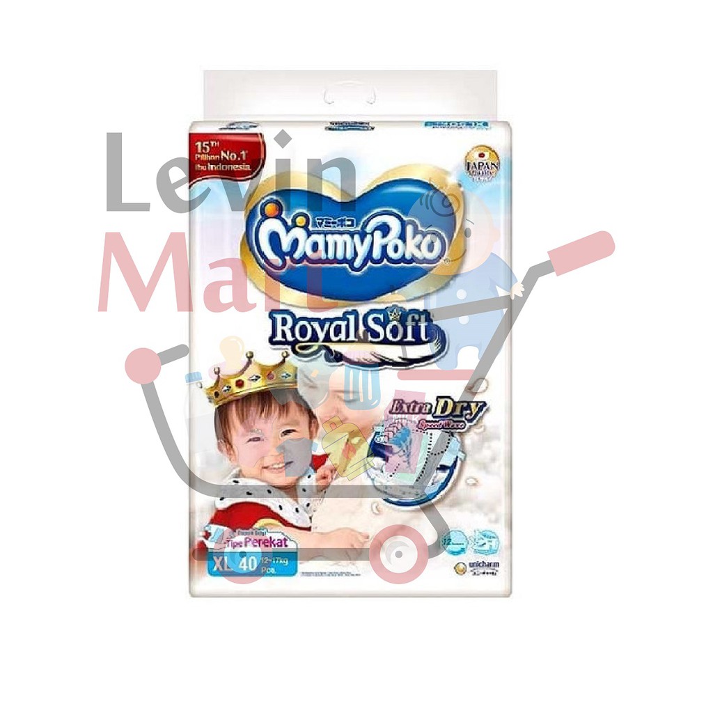 MAMY POKO ROYAL SOFT PEREKAT EXTRA DRY SIZE XL ISI 40 PCS UNTUK BAYI BERAT 12-17 KG