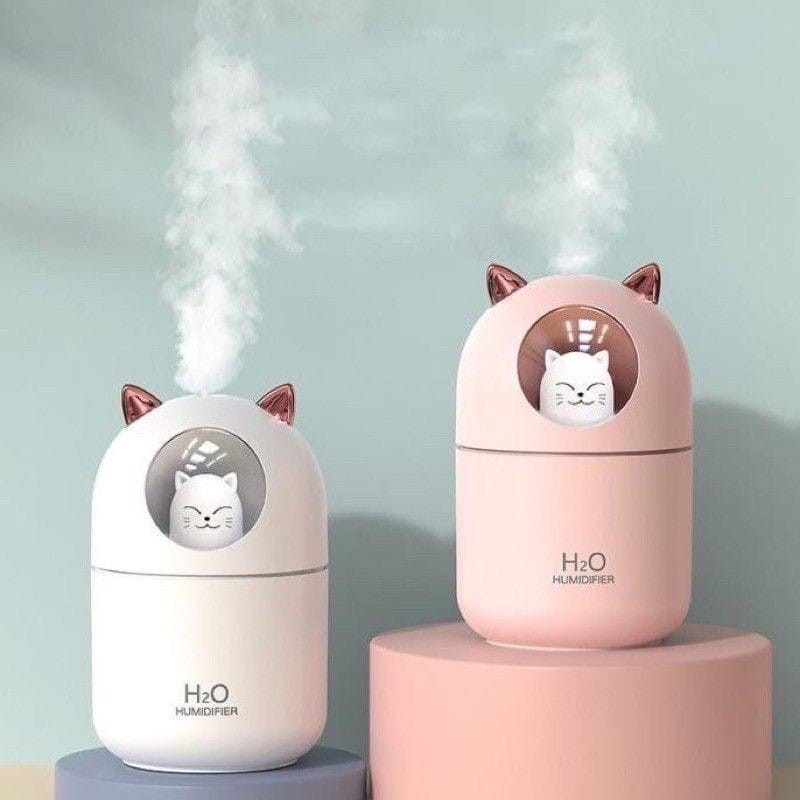 [TAFFWARE] Humidifier Aromatherapy Ultrasonic Pewangi Ruangan Air Diffuser Aroma Terapi Purifier Oil Nano Spray-Cat Light Pink