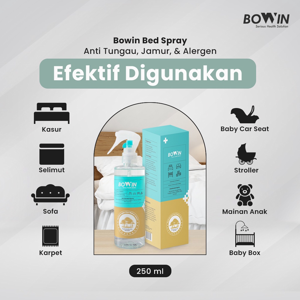 Bowin Bed &amp; Linen Spray 100% Organic Anti Tungau | Anti Bakteri, Kuman &amp; Virus | Essential Oil Aroma Therapy