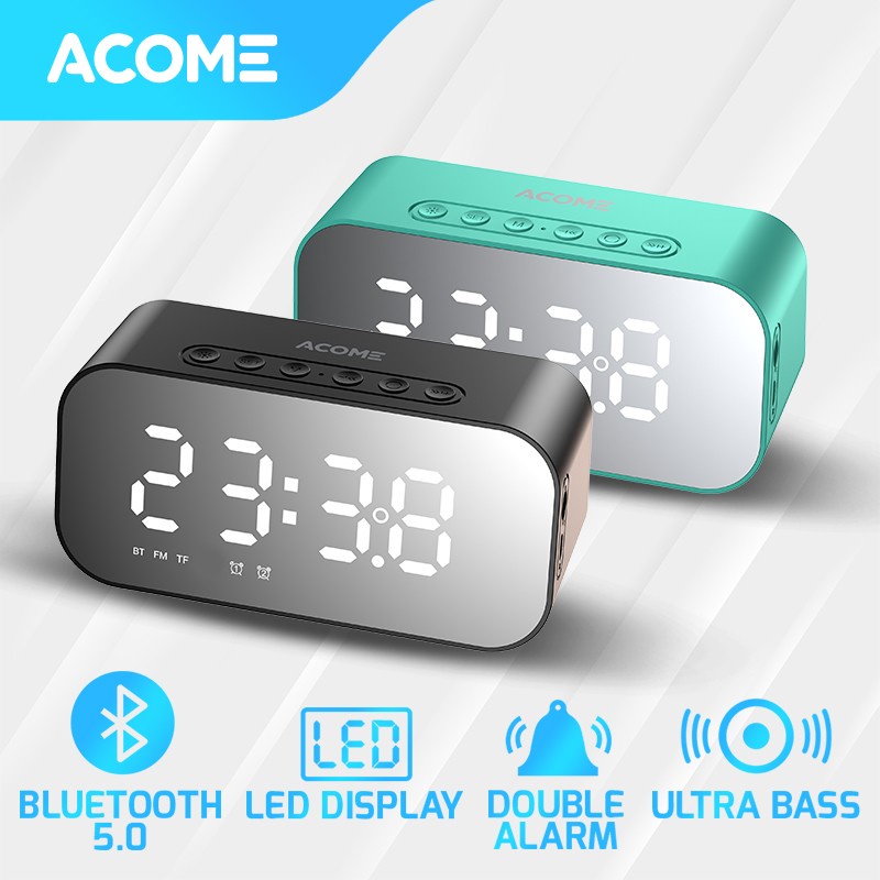 Acome Speaker Bluetooth 5.0 Jam Alarm LED Display Ultra Bass Garansi Resmi 1 Tahun A5