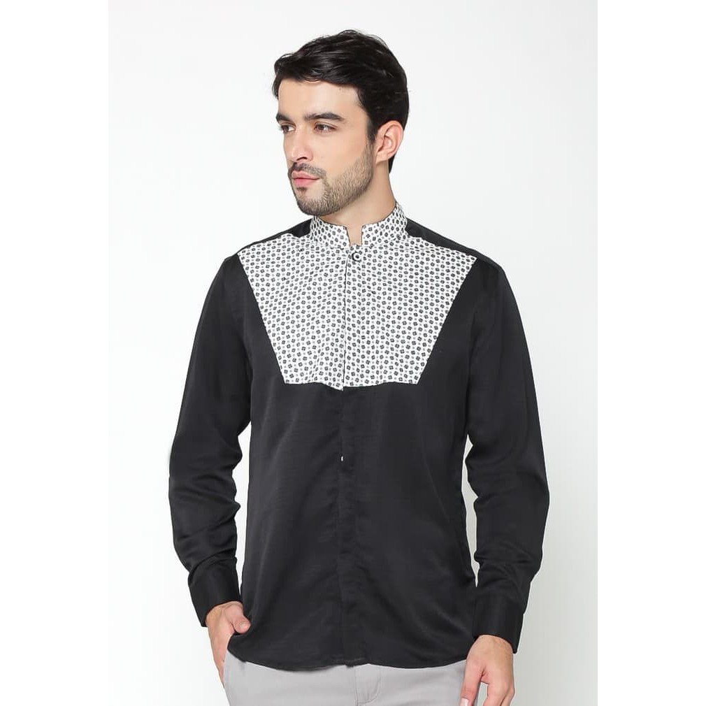 NEW JN 17SEVEN ORIGINAL - KEMEJA KOKO BRANDED LENGAN PANJANG SAMARRA - HITAM, L