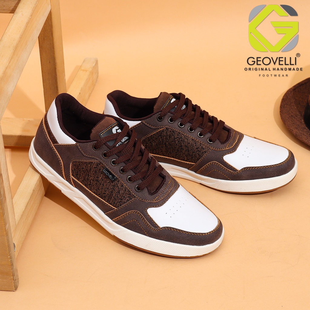 GEOVELLI - G3122 Coklat Sepatu Kasual Pria Sepatu Sneakers Tali cowok Terbaru Original Harga Murah Kualitas Bagus laki-laki Trendy