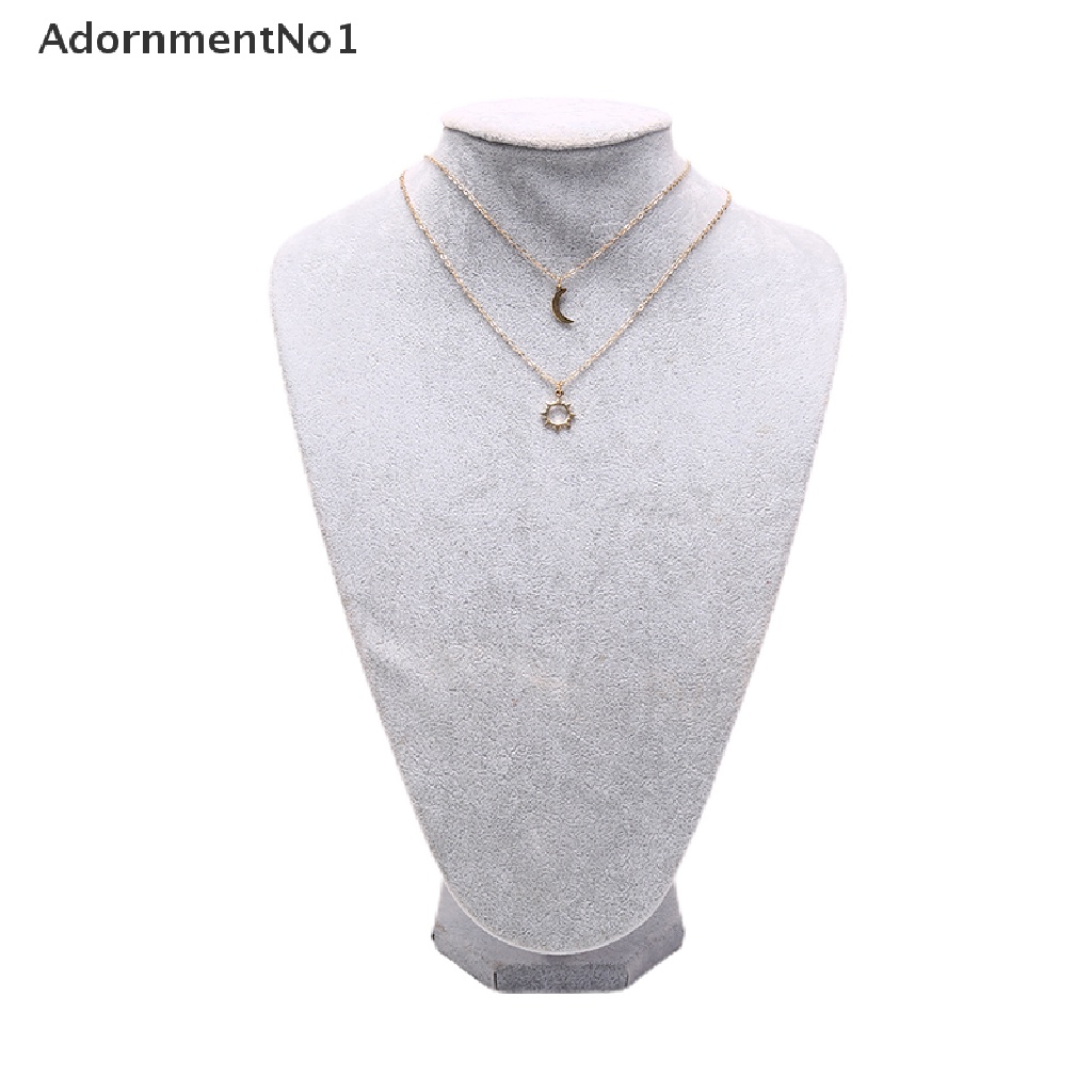 (AdornmentNo1) 2pcs / Set Kalung Rantai Stainless Steel Liontin Bulan + Matahari Untuk Pasangan / Pria / Wanita