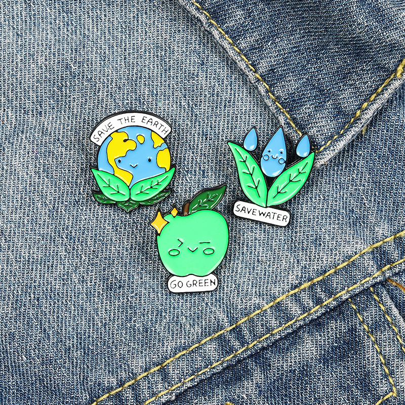 Bros Pin Enamel Desain Save the Earth Warna Hijau Untuk Hadiah Anak