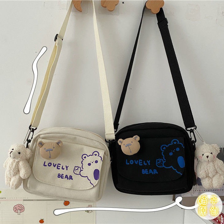 ☋℡in Korea chic tas kanvas beruang lucu perempuan Jepang Harajuku messenger gadis vintage suster l