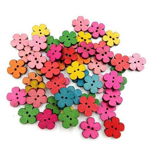 Kancing Kayu Dua Lubang - Five Petal Flower Style (10 pcs)