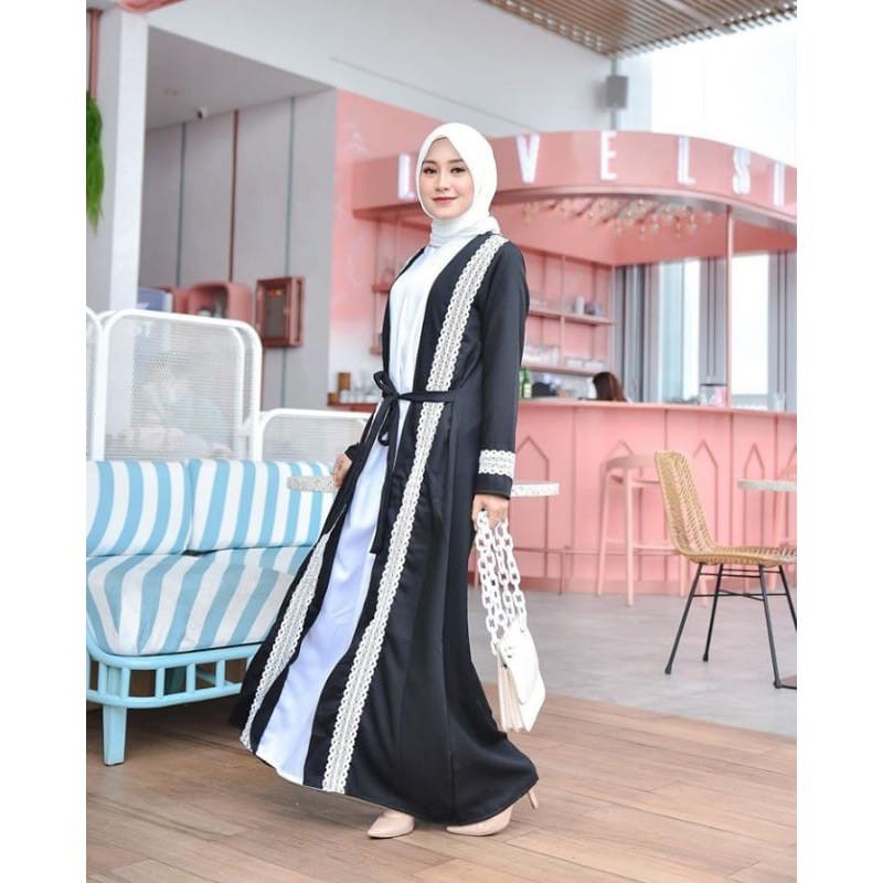 DRESS WANITA MUSLIMAH/GAMIS KEREN WARNA HITAM RENDA/BAJU GAMIS MURAH/MODEL GAMIS