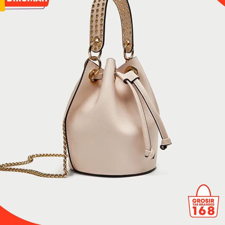 ✳ Tas Selempang Zara Serut Import Mini Bucket Bag With Eyelets Slingbag ➭