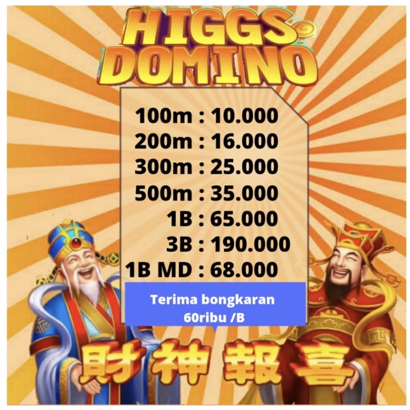 Chip Koin higgs domino island 100M 500M 1B 2B Murah