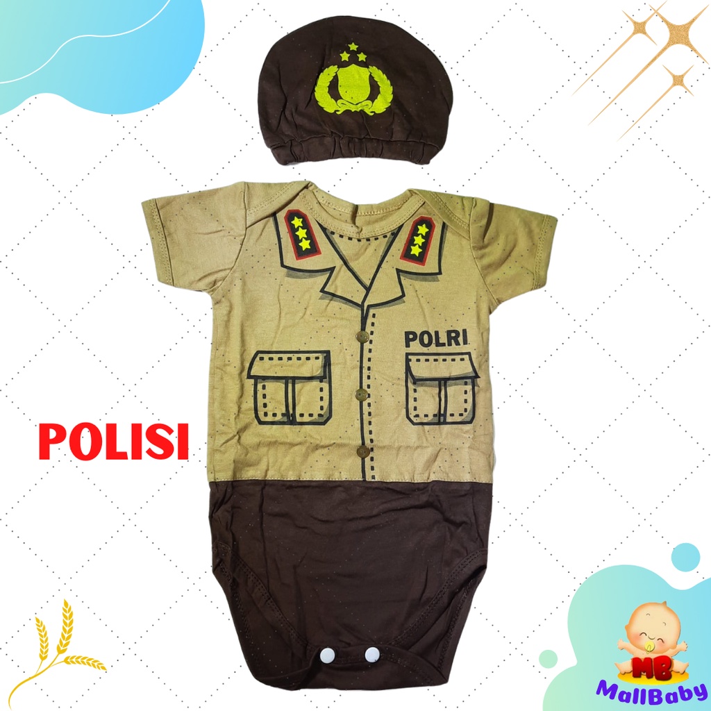 Baju  Bayi Polisi 0 3 6 9 12 Bulan Jumper Bayi Laki Laki Perempuan unisex Profesi Polisi Set Topi