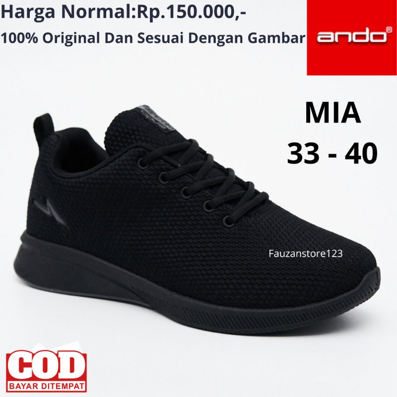 SEPATU SNEAKER SEKOLAH ANAK LAKI PEREMPUAN ANDO DAMARA ZORA SIP37 SAGA NOELLE MIA SIP38 SHINAZ HITAM POLOS SD SMP SMA ORIGINAL