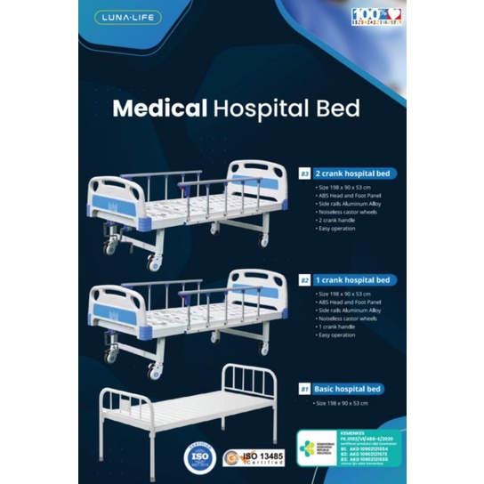 Luna Life Bed Manual 1 Crank + ABS B2 Tempat Tidur Ranjang Pasien + Matras