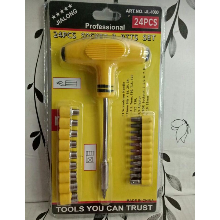 Obeng Kunci Sock T Plus Palu 20 in 1 Screwdriver Tools - Kuning JL-1080