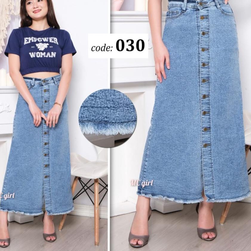 Paling Sesuai.. Rok Jeans Span Panjang Gisca Kancing Depan Murah//Rok jeans wanita terbaru 2021/ Rok