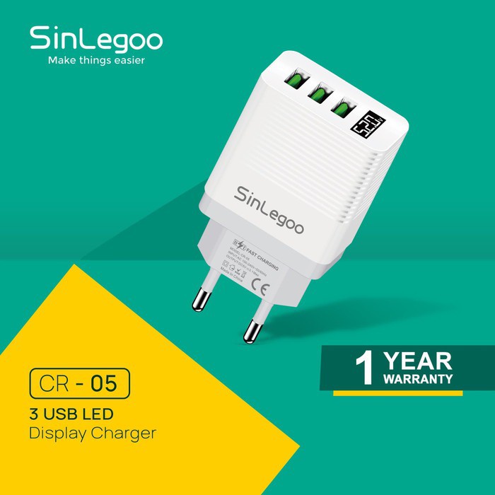 SinLegoo CR-05 Head Charger 3 USB LED Digital 3.1A Max Fast Charging GARANSI 1 TAHUN