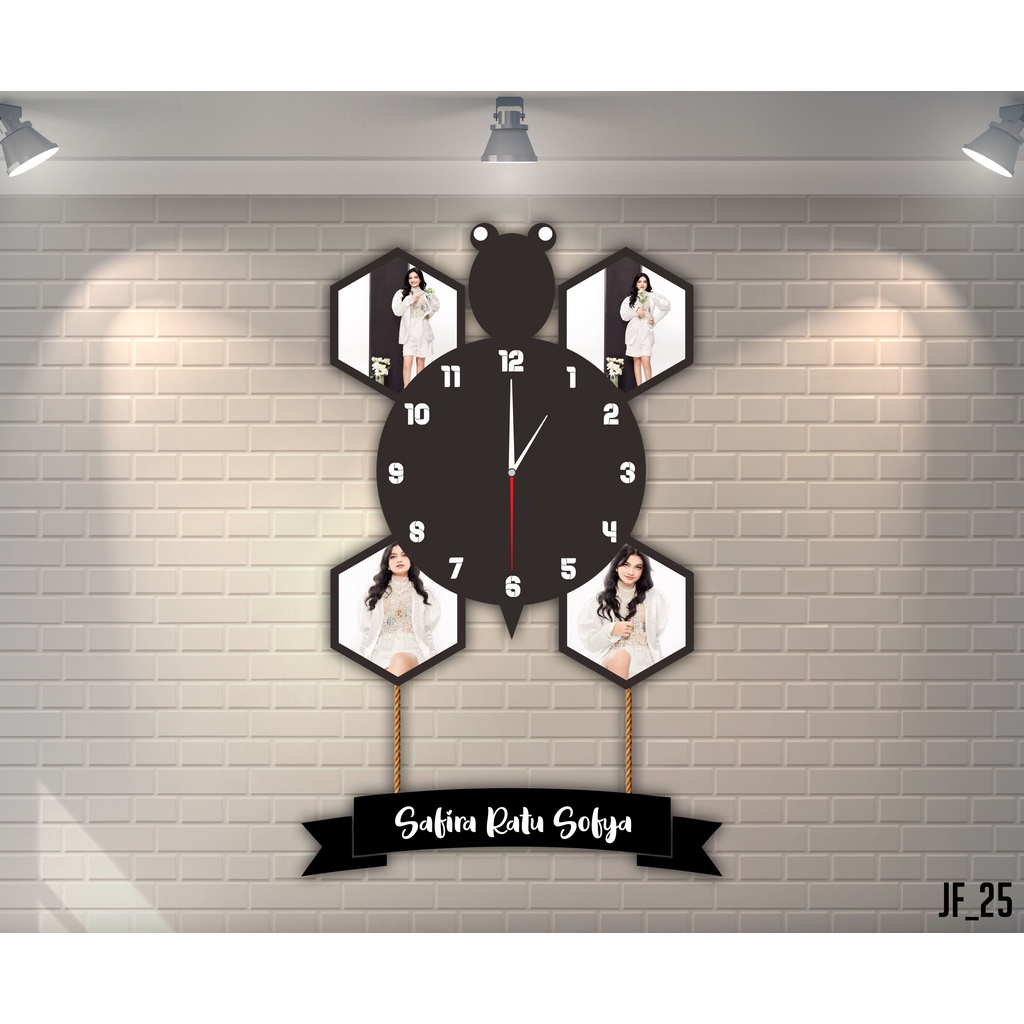 Jam Dinding Frame Custom Foto Pernikahan Keluarga Ulangtahun JF25