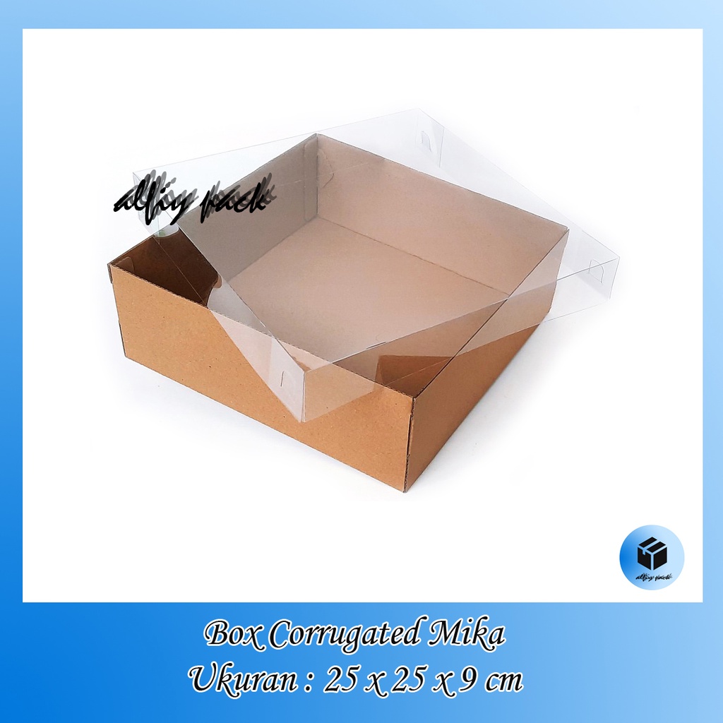 

1pack isi 10pcs BOX CAKE CORRUGATED TUTUP MIKA POLOS UKURAN 25x25x9 CM KOTAK KUE HAMPERS DUS PACKAGING BOLU PUDING KARDUS KEMASAN PUDDING MICA