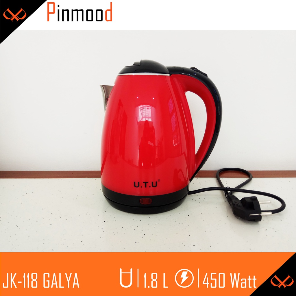 GALYA TEKO LISTRIK CERET PEMANAS AIR / KETTLE LISTRIK UTU  [ 1,8 LITER ] U.T.U STAINLESS STEEL MERAH MURAH