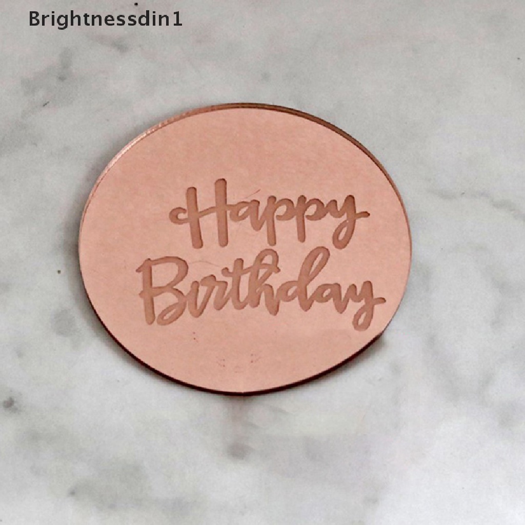 10pcs Topper Kue Bentuk Lingkaran Bahan Akrilik Warna Rose Gold Desain Happy Birthday