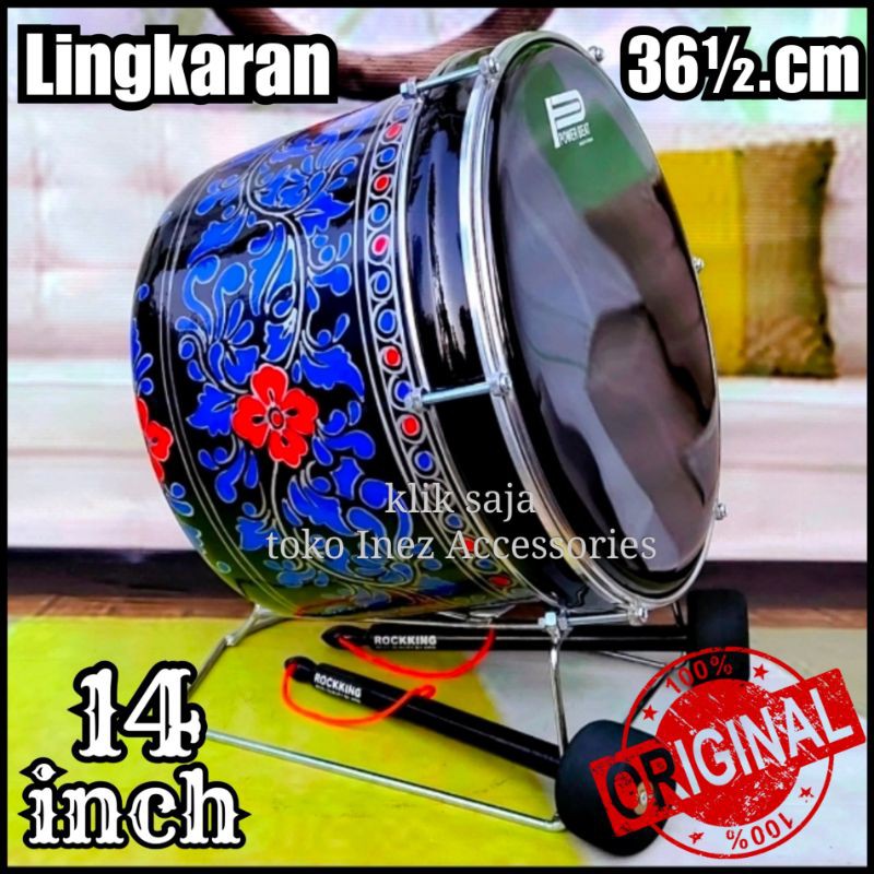 Bas Hadroh Marawis 14 inch Hitam Biru Lingkaran Mika 36½.cm Power Beat Hitam