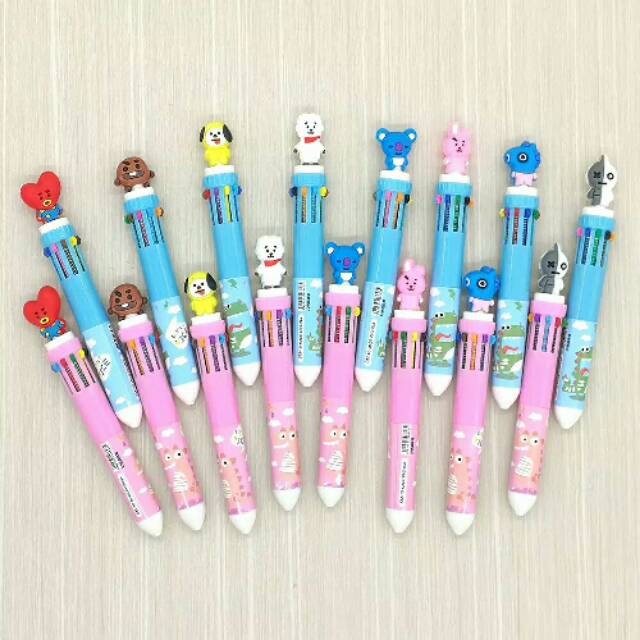 

Pulpen 10 warna dengan 3D doll BTS BT21 :)