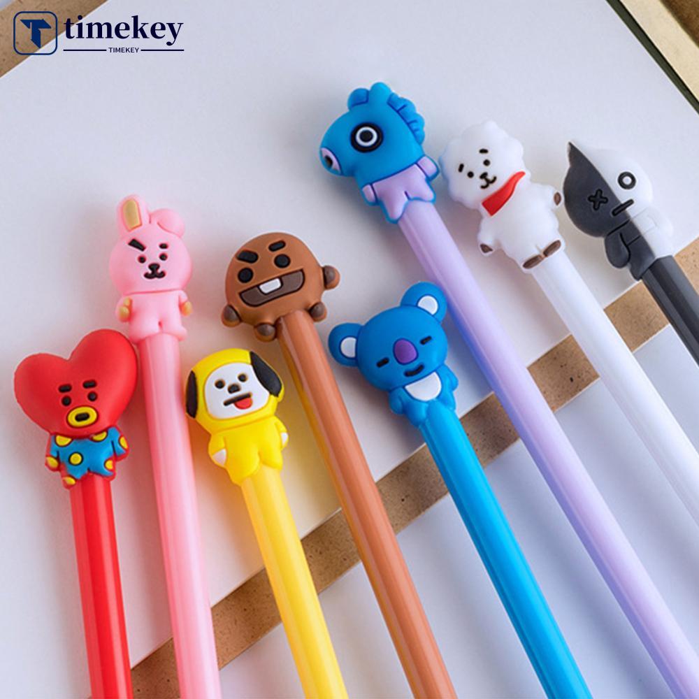 Timekey 1PC Pulpen Gel Hitam 0.5mm Desain Kartun BTS BT21 Untuk Stationery Sekolah N6S3