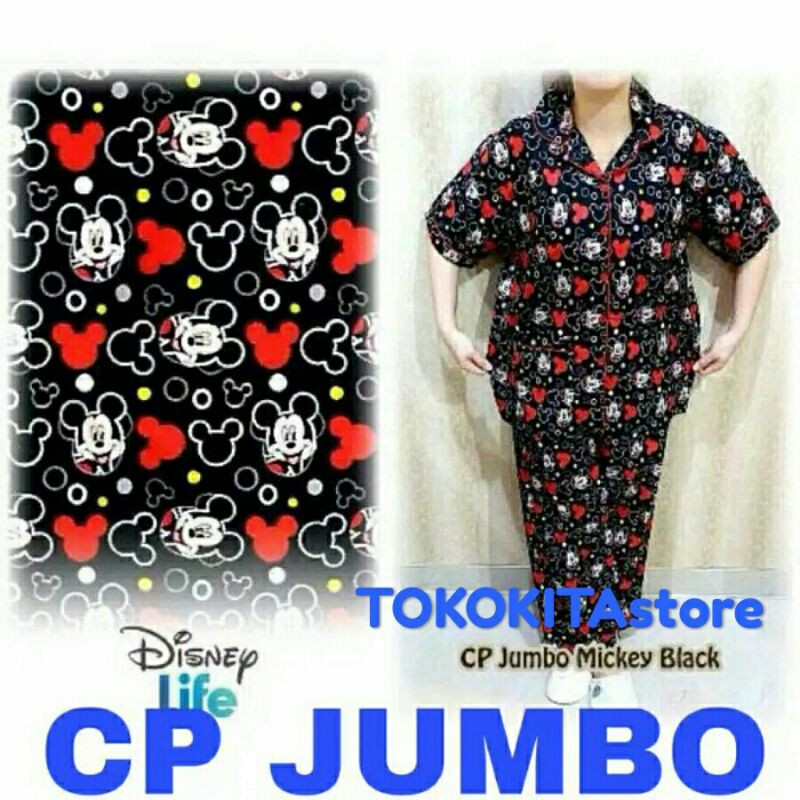 BAJU TIDUR PIYAMA BAJU TIDUR WANITA BAJU TIDUR MURAH PAJAMAS DEWASA CP JUMBO MICKEY HITAM