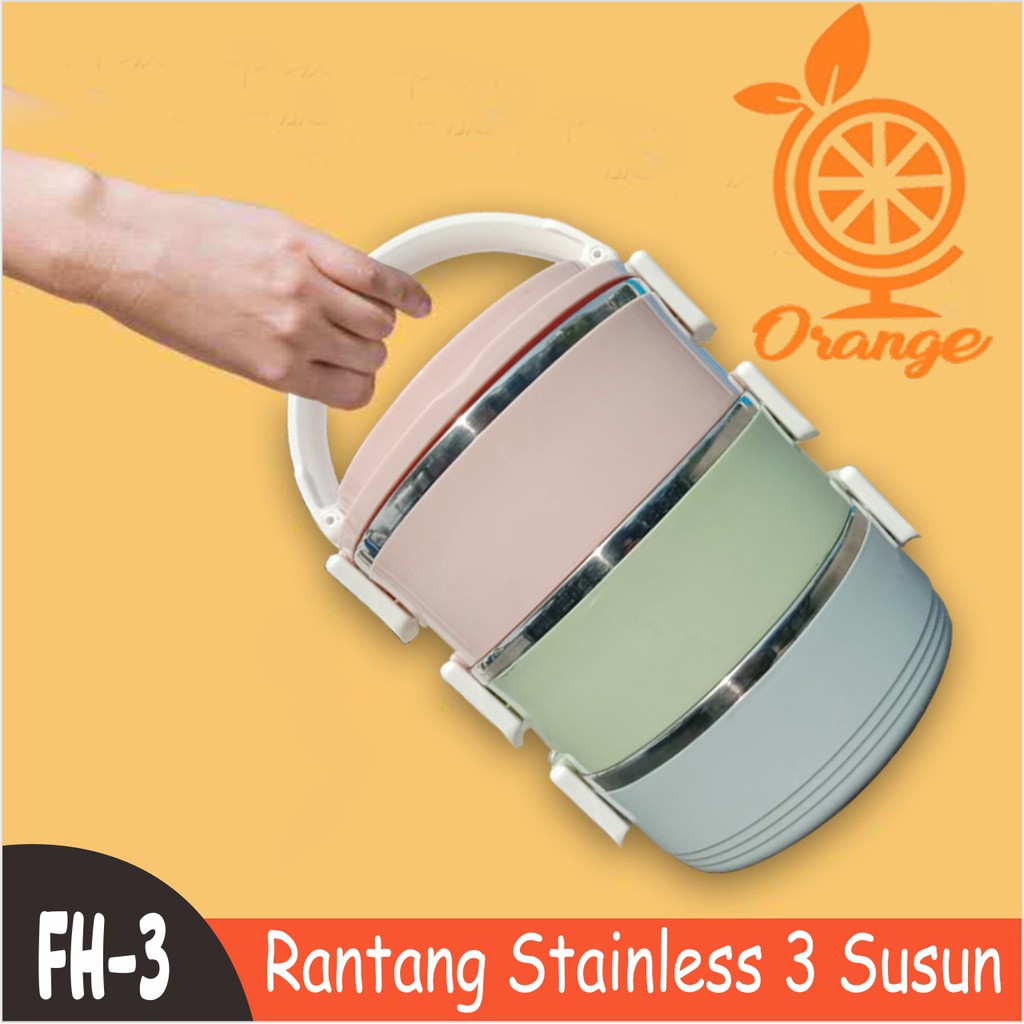 Rantang 4 Susun Polos Stainless serbaguna Warna Kombinasi Rantang 3 Susun Polos Stainless anti tumpah