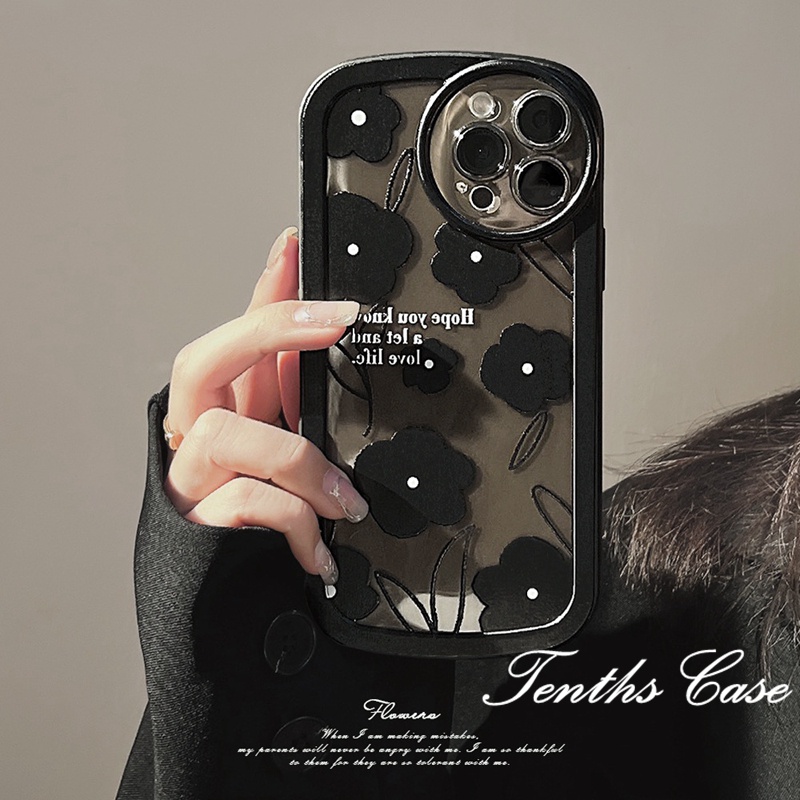 iPhone 14 13 12 11 Pro Max X XR Xs Max 8 7 Plus SE 2020Soft Case Transparan Motif Bunga Hitam Untuk