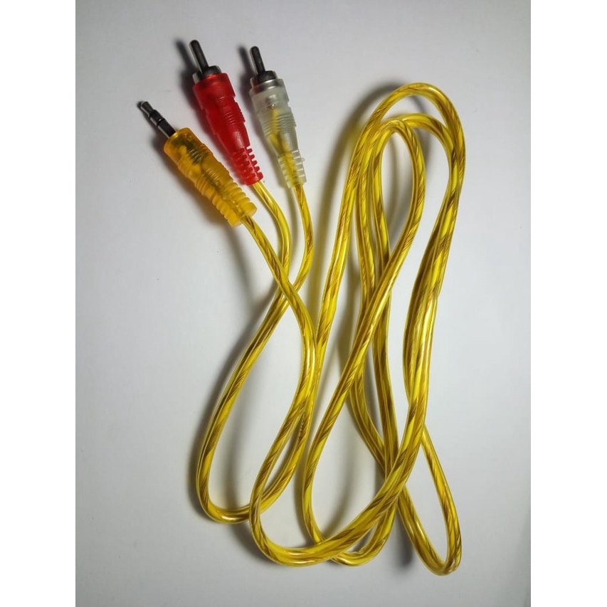 [DEV-9049] KABEL 2 JACK RCA TO 1 JACK MINI STEREO 3.5MM TRANSPARAN 1.5 METER KUNING