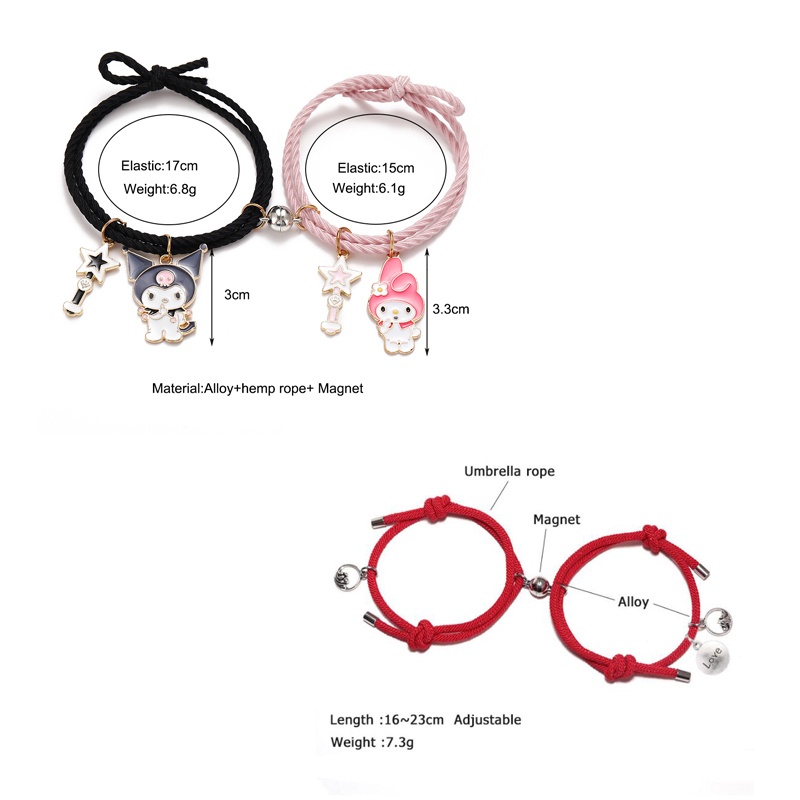 2pcs/set Korea Couple Bracelet Cartoon Magnet Hair Tie Bracelet Astronaut Wave Adjustable Fashion Couple Girlfriend Bracelet Hair Jewelry Accessories