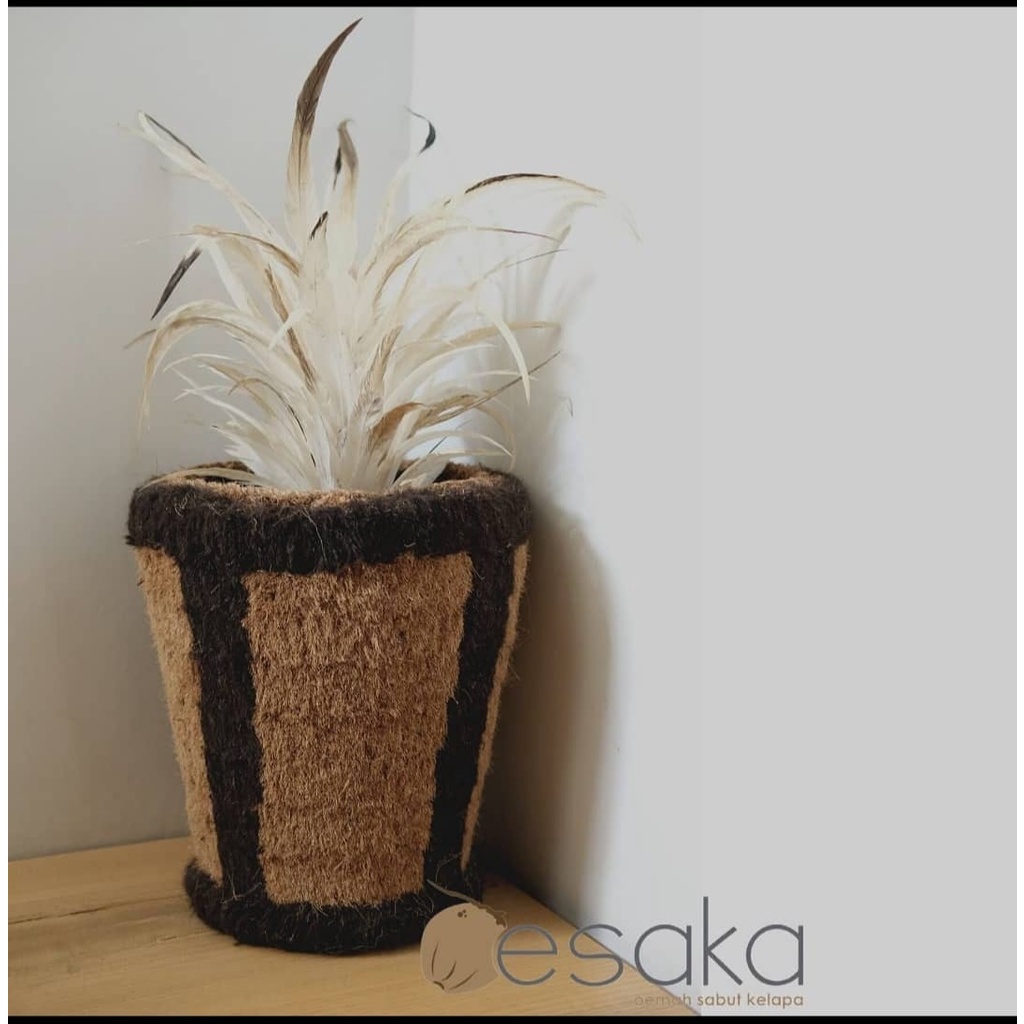 cover pot tinggi vas bunga pojok sabut kelapa tinggi 40 cm bulat Bulu Merindu Jumbo Motif / dekorasi