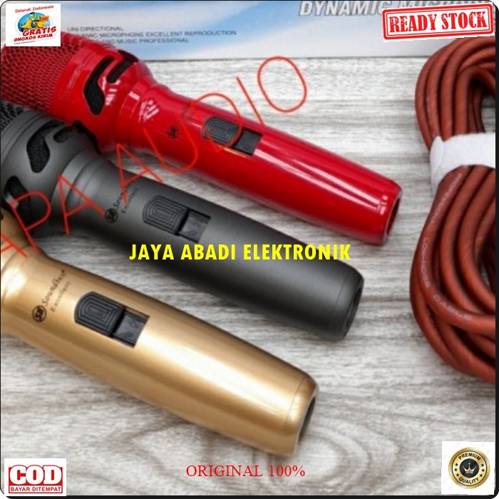 G527 MIC SOUNDBEST KABEL DYNAMIC LEGENDARY KARAOKE VOKAL MUSIK MIKROPHONE AUDIO SOUND SISTEM PENGERAS SUARA PRO PROFESIONAL MIKROPHONE LEGENDARIS WARNA EMAS DAN MERAH TERBUAT DARI BESI METAL TANPA BATERAI TINGGAL COLOK KE AUDIO LEBIH PRAKTIS