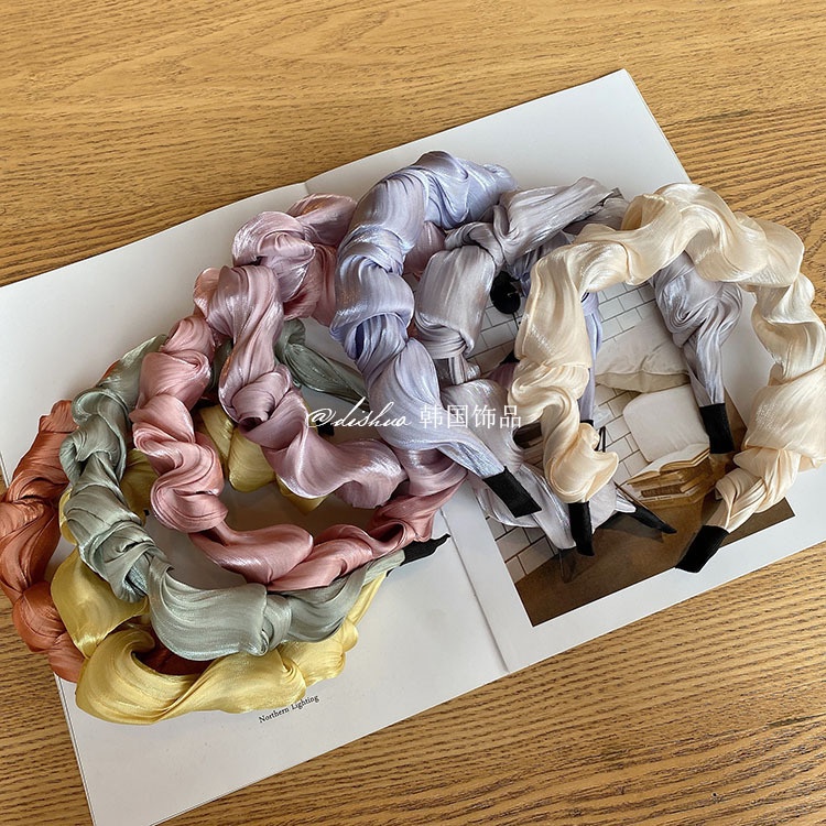 SCRUNCHIE SATIN SILK SHELL TEXTURE PLEATED HEADBAND SOFT SOLID ONE COLOR BANDO KERUT KOREA WARNA POLOS TEKSTURE HALUS LEMBUT BENDO HAIRBAND HAIR HOOP AKSESORIS RAMBUT KOREA ANAK WANITA DEWASA