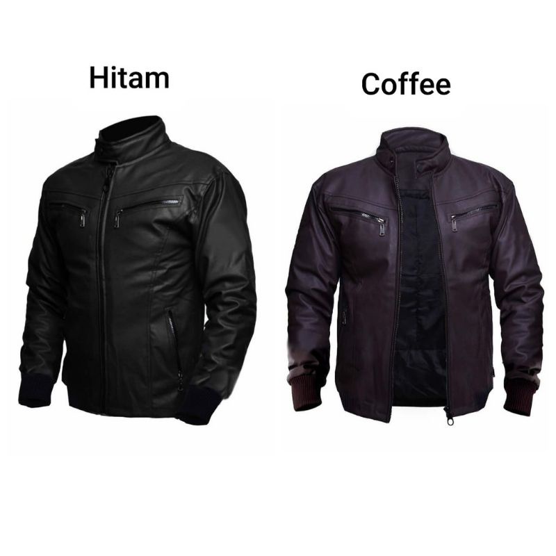 Jaket Kulit Jumbo Big size Bomber Pria XXL - XXXL Premium Jacket Semi kulit  Motor Anti Air Waterproof Keren Oversize  Distro Bikers Hitam Coffee Tebal Touring