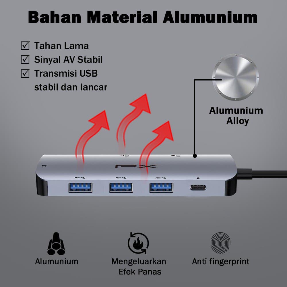 PX UCH17 7 IN 1 USB Hub Type C 3.1 Converter Laptop to HDMI SD Car- Garansi Resmi PX