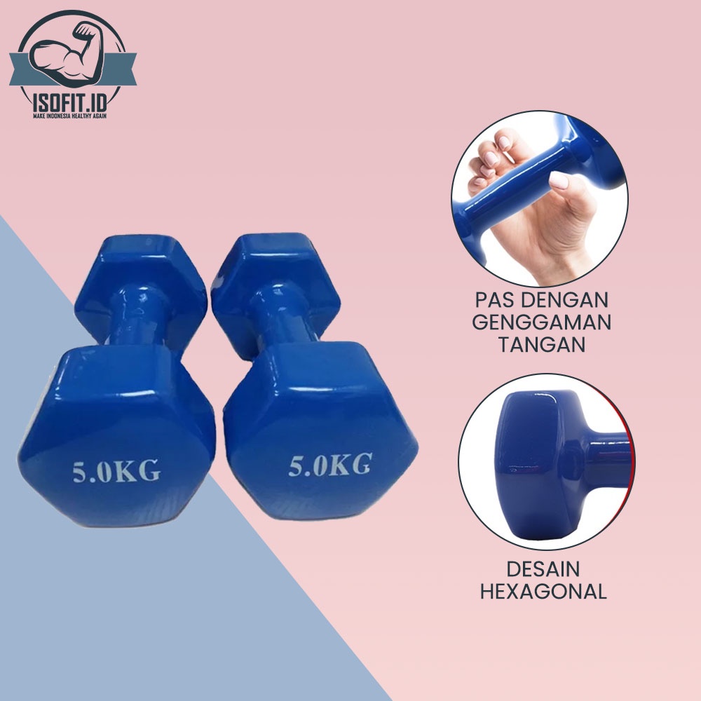 Isofit.id Ladies Hexagonal Plastic Dumbell / Barbel Hexagonal Plastik Wanita Size 6KG