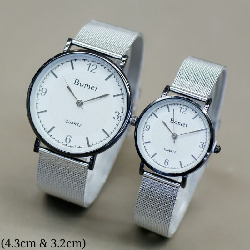 (HM)JAM TANGAN BOMEI COUPLE NEW FASHION WANITA/PRIA TALI RANTAI PASIR FREE BOX KANCING