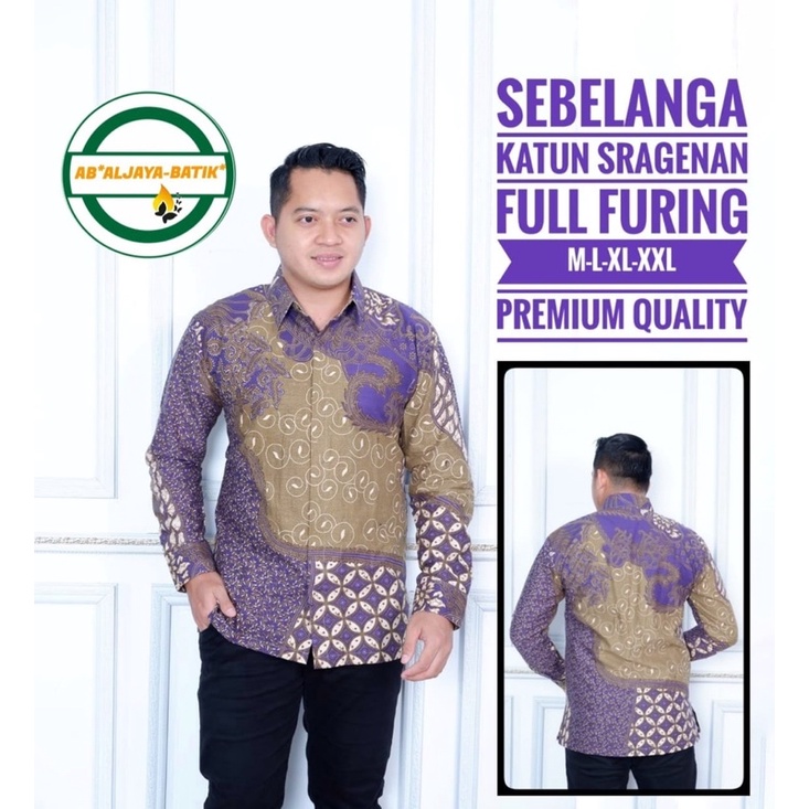 Batik Pria SEBELANGA UNGU Full Furing Katun Halus Size S-XXL High Quality