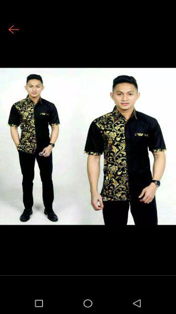 Bakong Prada Gold Risna Batik Hrb026 Kenongo Kemeja Hem Pendek Kombinasi Batik Prada Pekalongan