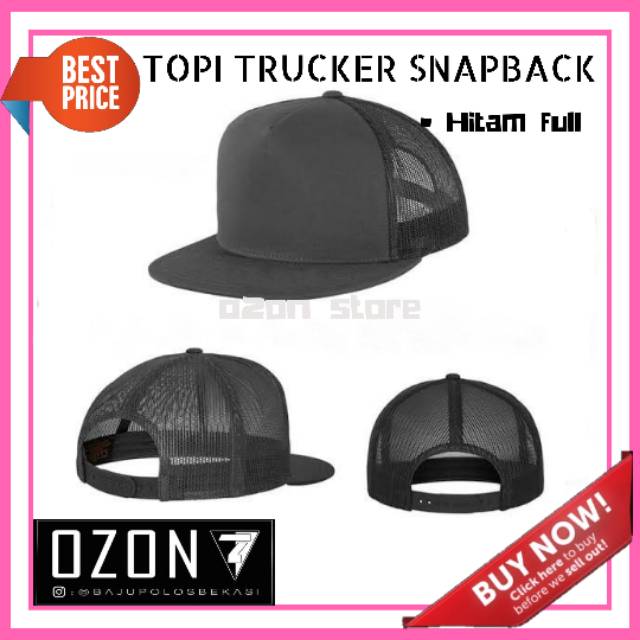 Topi Polos Snapback Jaring Hitam Full