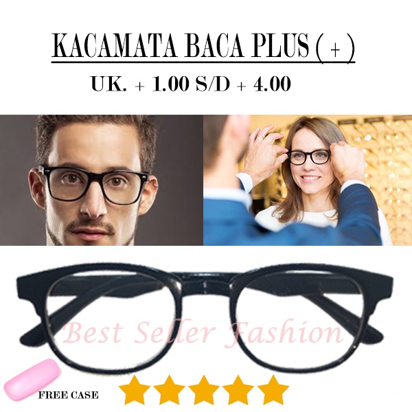 KACAMATA BACA LENSA PLUS UKURAN +1.00 SAMPAI +4.00 FRAME FULL RIM HITAM LONJONG KACAMATA RABUN DEKAT PRIA WANITA FREECASE