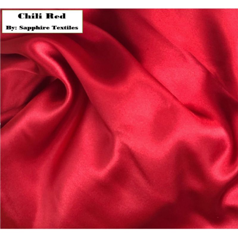 1Meter Kain Satin Silk Kilap Premium Jakarta Maxmara Lux (Jenis Bahan) Satin Bridesmaid Saten Silk Premium Kilap Bahan Satin Silk Charmuse Meteran Grosir Murah dan Bagus-Chilli Red