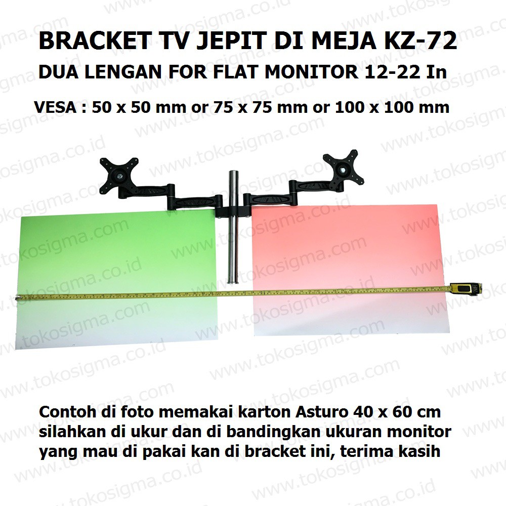 BRACKET TV JEPIT DI MEJA KZ-72 DUA LENGAN FOR FLAT MONITOR 12-22 in